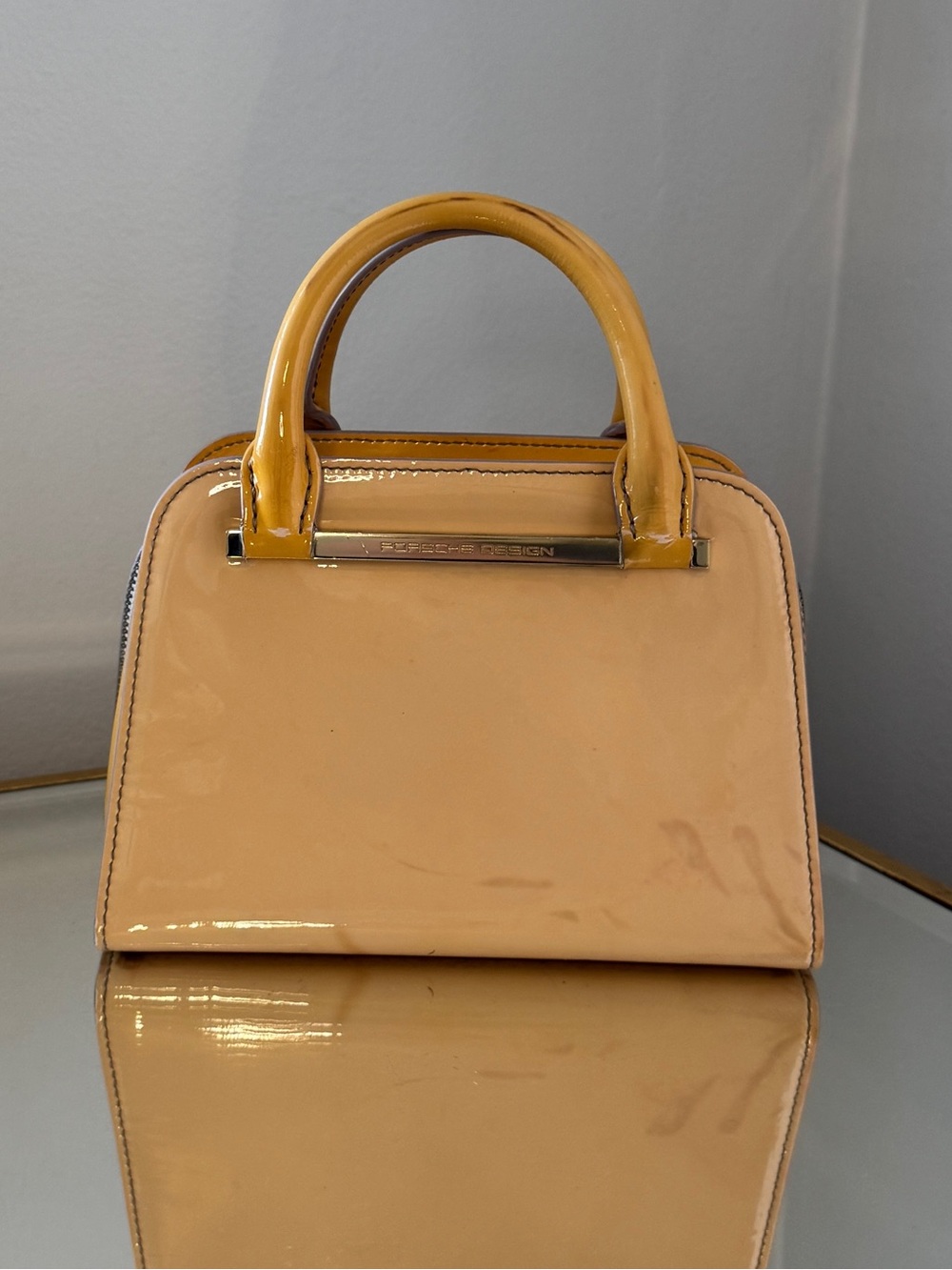 Porsche Design Mini Twin Yellow Patent Leather Top Handle Bag Italy *Damaged